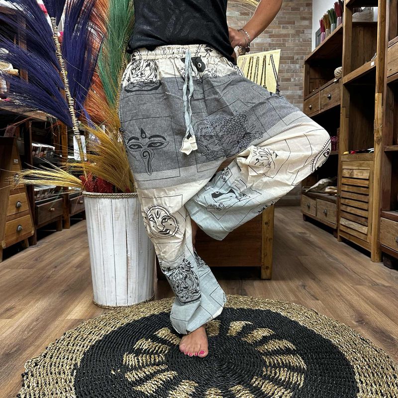 Pantalones para Yoga y Festivales -  Estampado Himalaya Cintura Alta - Gris