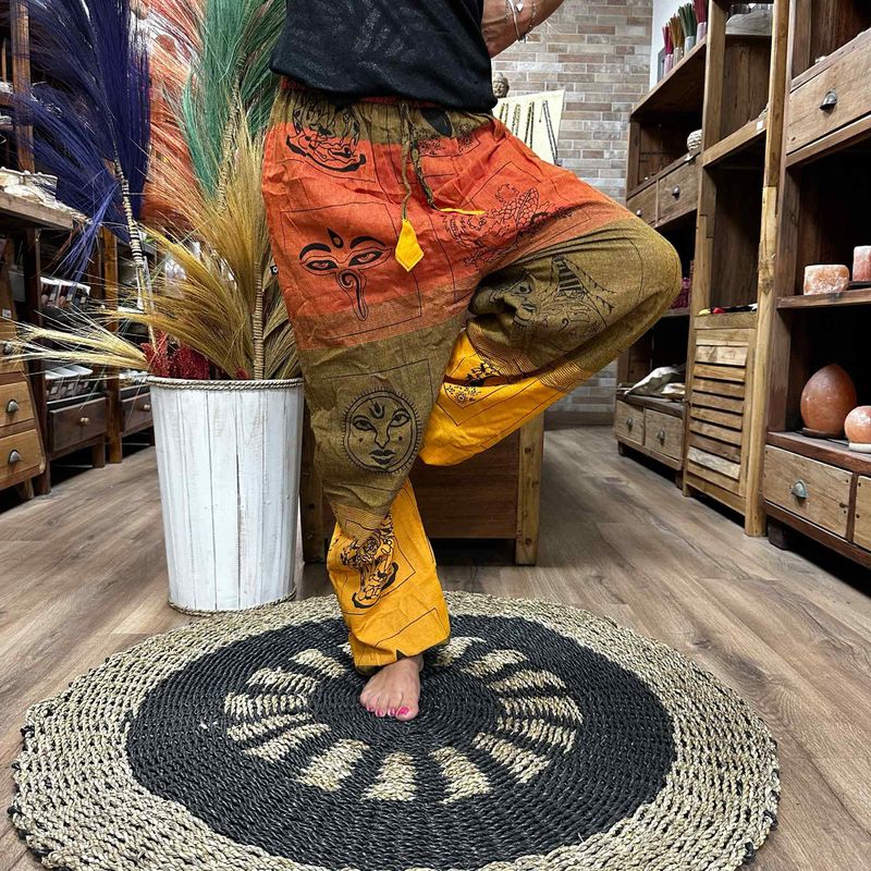 Pantalones para Meditación y Festivales - Estampado Himalaya Cintura Alta - Naranja