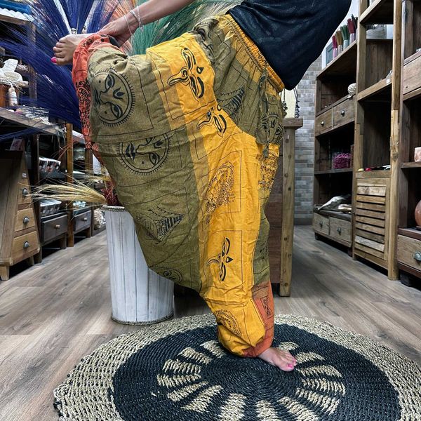 Pantalones para Yoga y Festivales - Estampado Aladino del Himalaya - Naranja