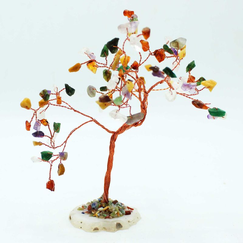 Arbol de piedras preciosas grande: Piedras múltiples sobre base de ágata natural (100 piedras)