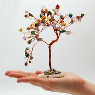 Arbol de piedras preciosas grande: Piedras múltiples sobre base de ágata natural (100 piedras)