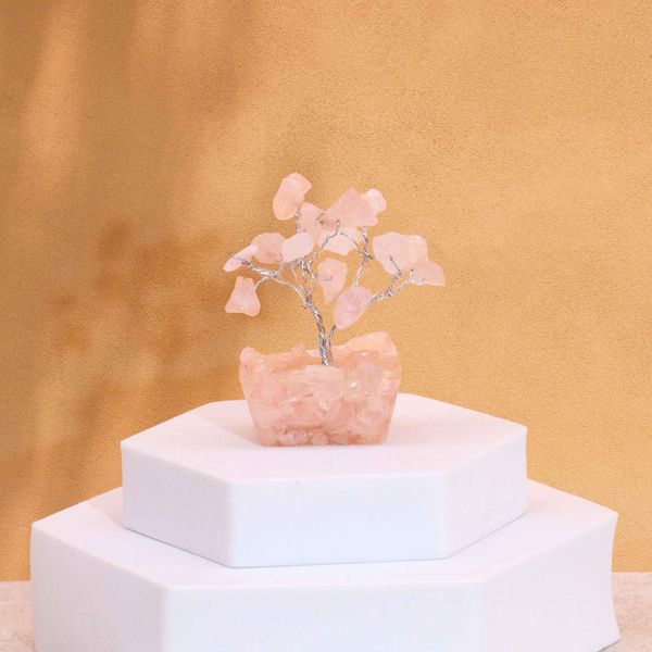 Mini arboles de piedras preciosas sobre base de orgonita - Cuarzo rosa (15 piedras)