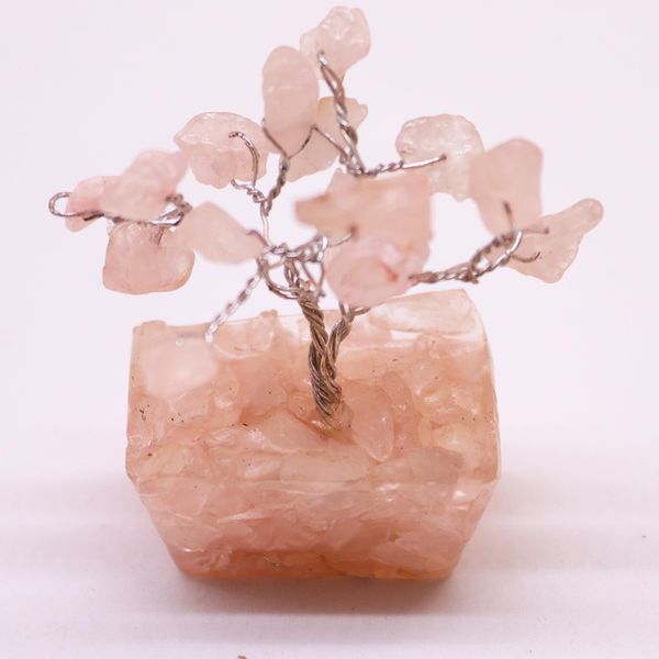 Mini arboles de piedras preciosas sobre base de orgonita - Cuarzo rosa (15 piedras)