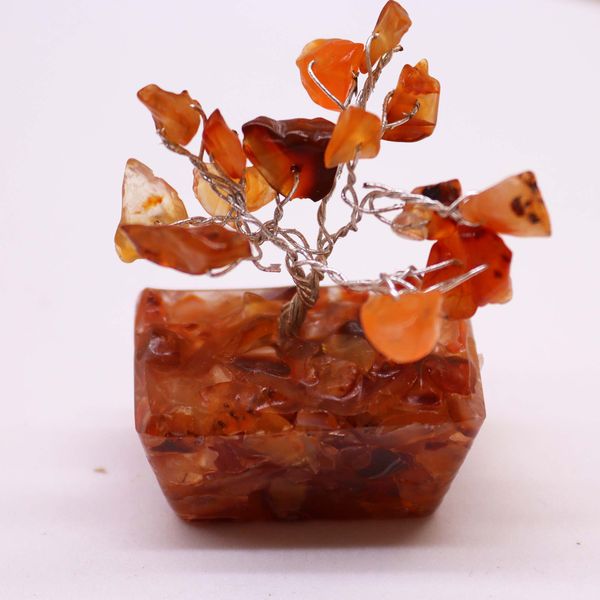 Mini arboles de piedras preciosas sobre base de orgonita - Cornalina (15 piedras)