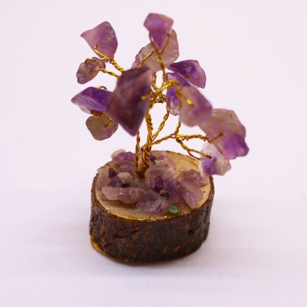 Mini arboles de piedras preciosas sobre base de madera - Amatista (15 piedras)