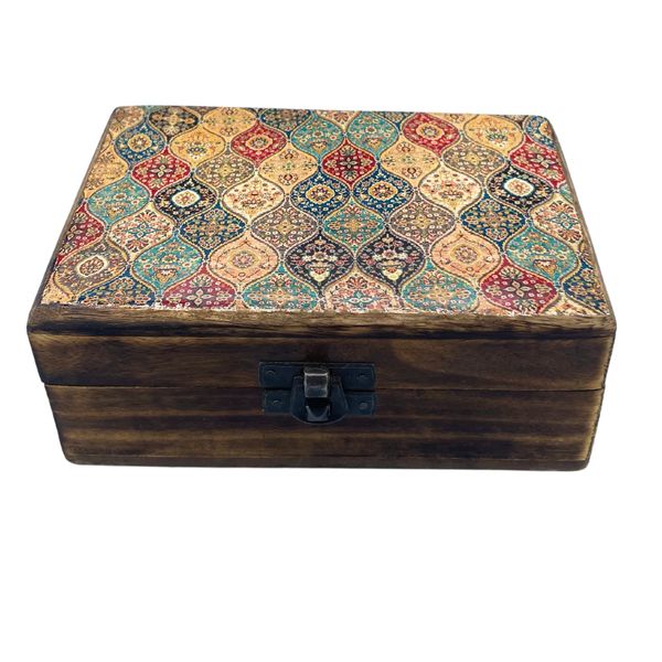 Caja de Madera Esmaltada Mediana - 15x10x6cm - Patrón Tradicional
