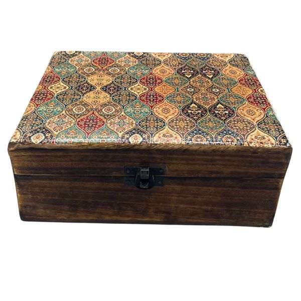 Caja de Madera Grande Esmaltada - 20x15x7.5cm - Patrón Tradicional