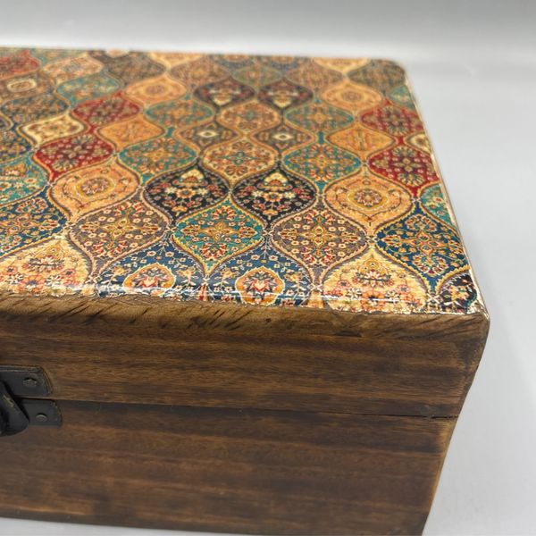 Caja de Madera Grande Esmaltada - 20x15x7.5cm - Patrón Tradicional