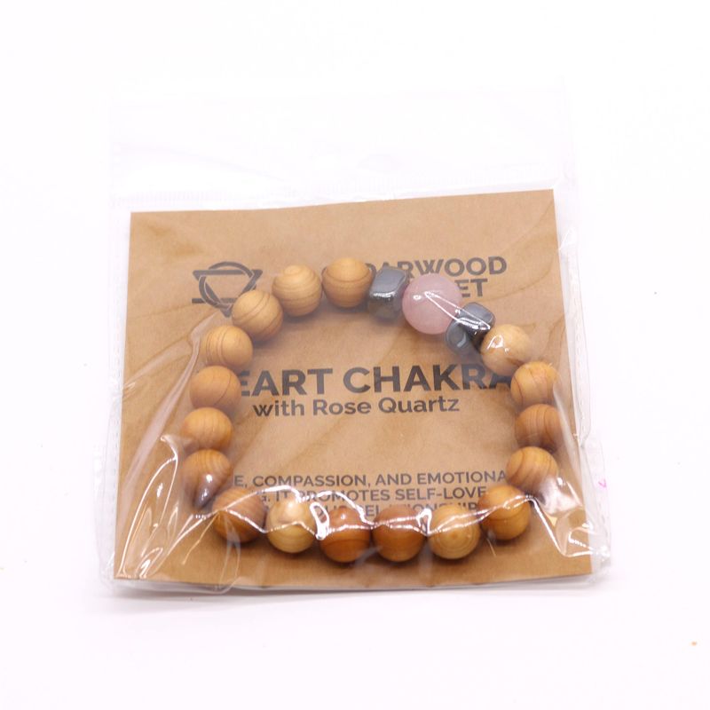Pulsera de Cedro - Chakra del corazón - Cuarzo Rosa
