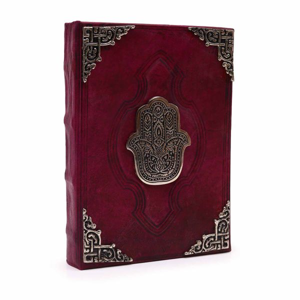 Libro Bronceado Rojo Fuerte  -  Hamsa de Zinc con Bordes