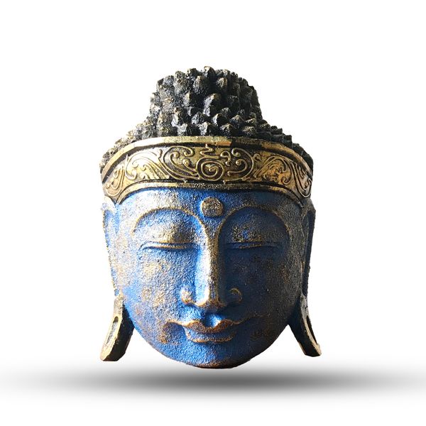 Decoracion de Hogar - Cabeza de Buda - 25cm - Acabado Azul Brillante
