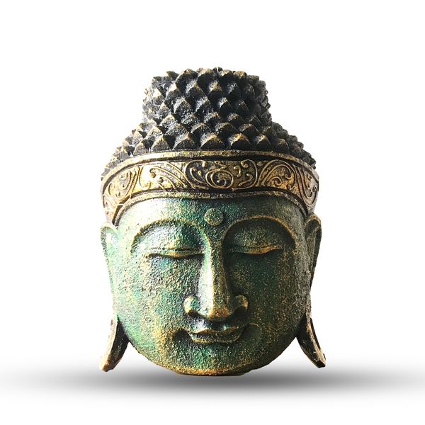 Decoracion de Hogar - Cabeza de Buda - 25cm - Acabado Verde Brillante