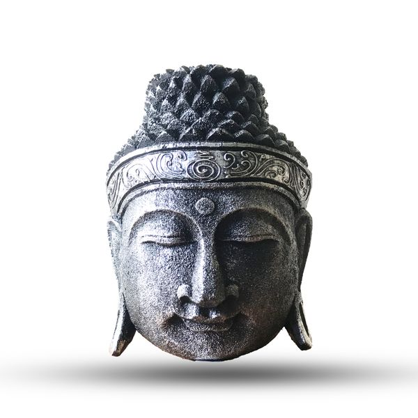 Decoracion de Hogar - Cabeza de Buda - 25cm - Plateado Brillante