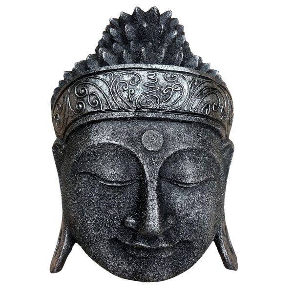 Decoracion de Hogar - Cabeza de Buda - 25cm - Plateado Brillante