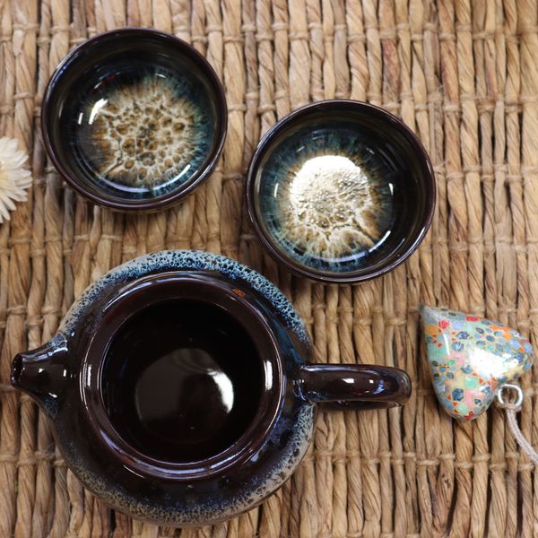 Set de Tetera - Esmaltado Negro - Tetera & Dos Tazas