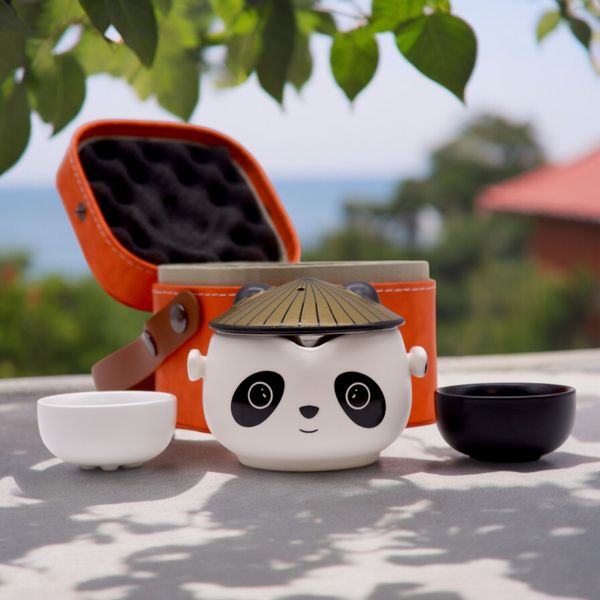 Set de tetera- Panda - Dos tazas & Estuche de viaje