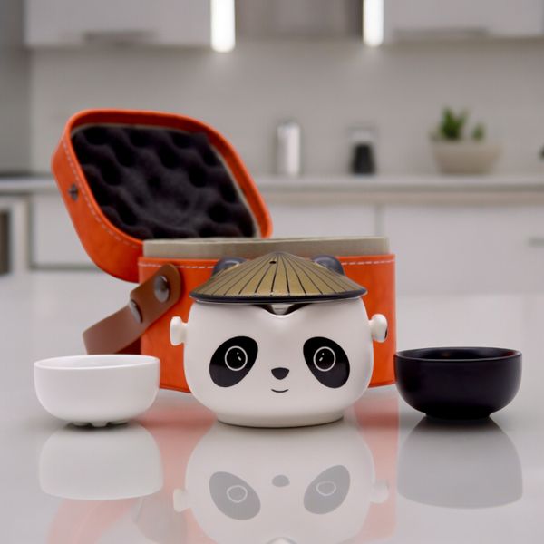 Set de tetera- Panda - Dos tazas & Estuche de viaje
