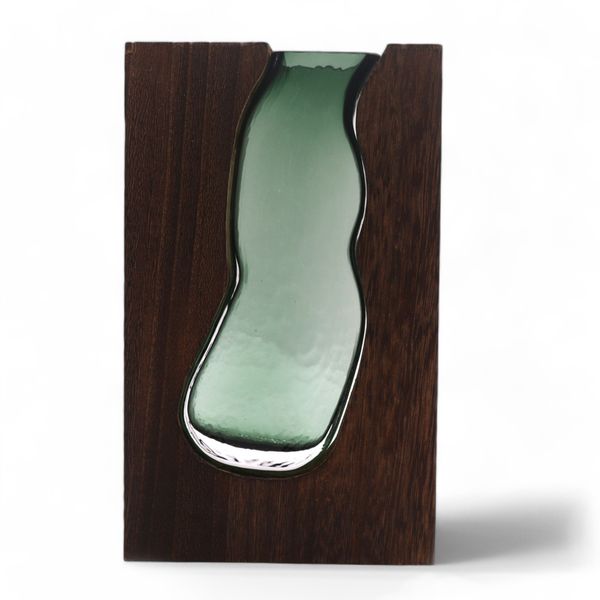 Jarron de Cristal / Terario en Madera de Tung Oscura - 14.5x5x23cm
