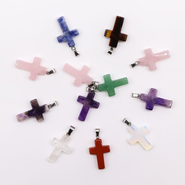 Colgantes de Cruces de Piedras Preciosas (12 surtidos) 25x18mm