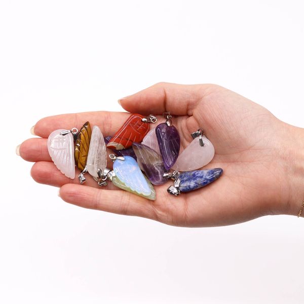 Colgantes de Alas de Ángel de Piedras Preciosas (12 surtidos) 28x15mm