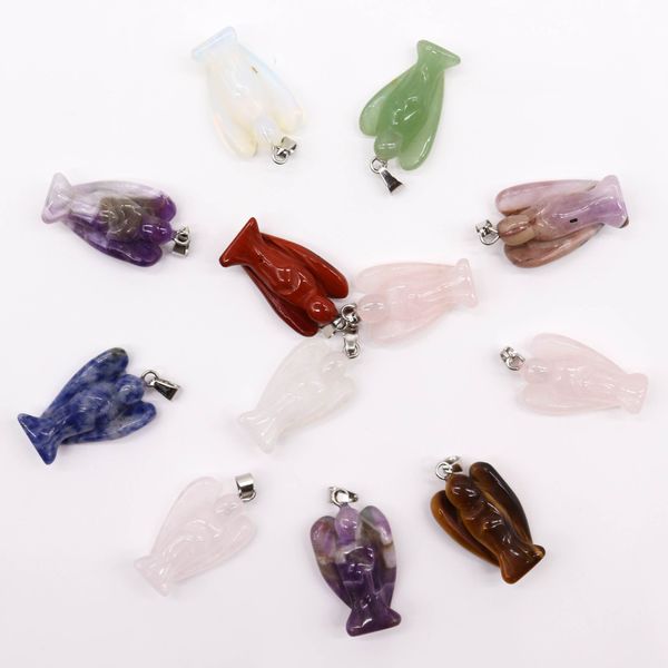 Colgantes de Mini Ángeles de Piedras Preciosas (12 surtidos) 26x18mm