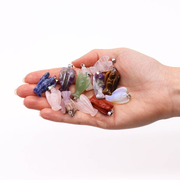Colgantes de Mini Ángeles de Piedras Preciosas (12 surtidos) 26x18mm