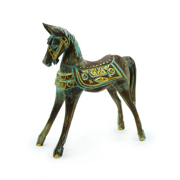 Caballo Antiguo Dorado y Turquesa - Mediano 25 cm
