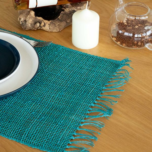 Mantel individual Natural con Flecos de pasto marino - Turquesa