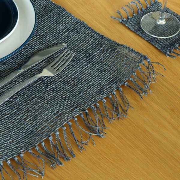 Mantel individual Natural con Flecos de pasto marino - Carbon