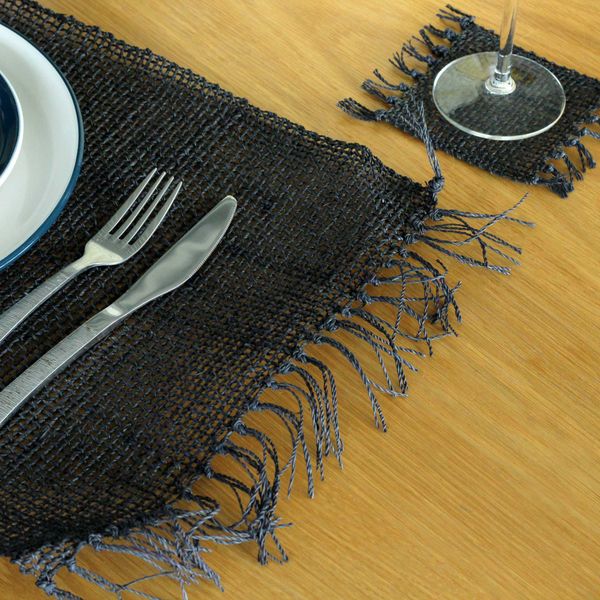 Mantel individual Natural con Flecos de pasto marino - Negro