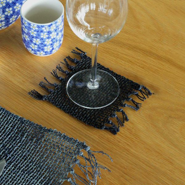 Posavasos Natural con Flecos de Pastos Marinos - Negro