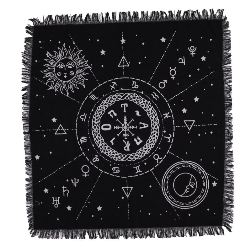 Mantel de altar con flecos esotéricos - Gráfico de la Luna y el Sol
