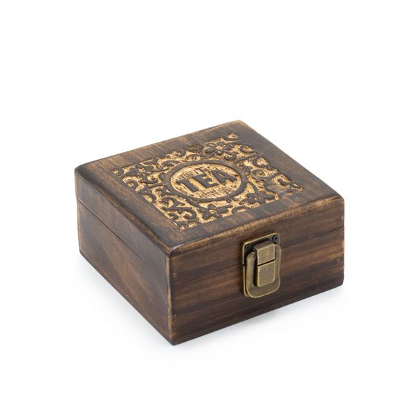 Caja de Madera para el té (4 compartimentos)- 15x15x8cm