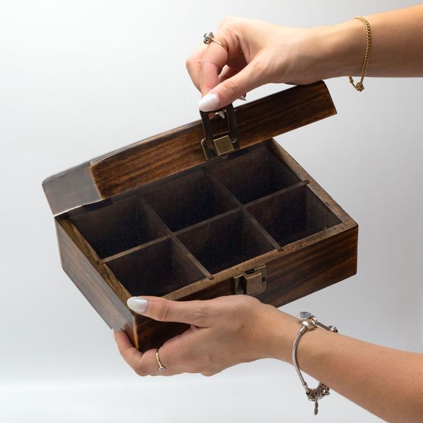 Caja de Madera para el té - ( 6 compartimentos) 23x15x9.5cm