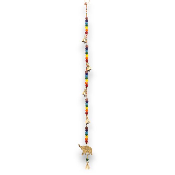 Carillón Indio - Elefante de Latón con Cuentas de Chakra - 53cm