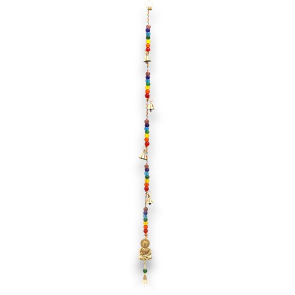 Carillón Indio - Buda de latón con Cuentas de Chakra en Cuerda - 53cm
