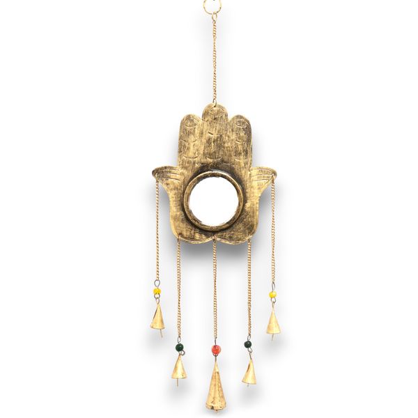 Carillones Indios - Hamsa Espejo 5 Campanas Grandes - 19x65cm