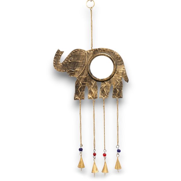 Carillones Indios - Elefante Espejo 4 Campanas Grandes - 24x60cm