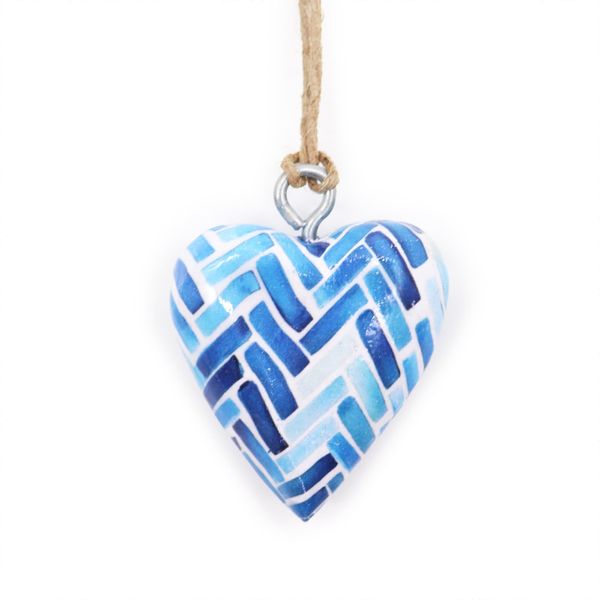 Corazones de Madera Decorativos Pequeños: Rayas azules