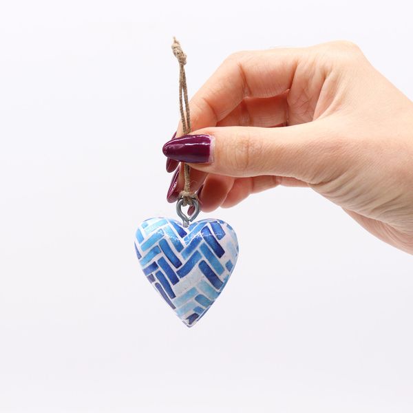 Corazones de Madera Decorativos Pequeños: Rayas azules