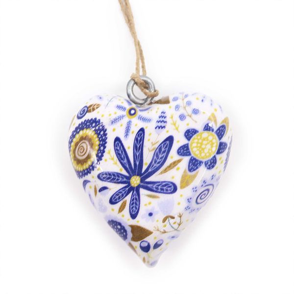 Corazones de Madera Decorativos Grandes: Florales en azul