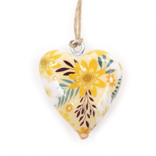 Corazones de Madera Decorativos Grandes: Florales en amarillo