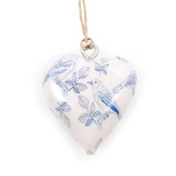 Corazones de Madera Decorativos Grandes: Pájaros azules