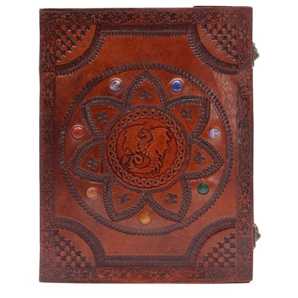Cuaderno Tumulos Grande  - Mandala de dragón con piedras de chakras