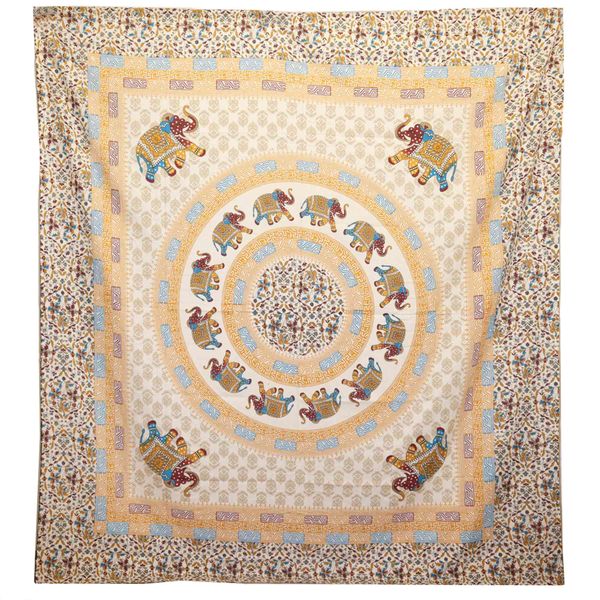 Tapiz de pared - Mandala de elefante - Marrón/naranja sobre crema