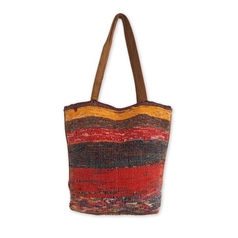 Bolsa Grande de Tela de Alfombra Reciclada - Tonos de Atardecer