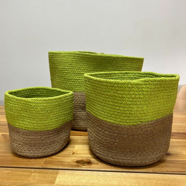Cestas de 3 Cestas de Algodón y Yute Verde