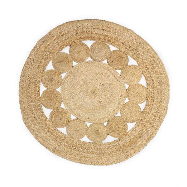 Alfombra Redonda Suave de Yute con círculos en el interior-  90cm