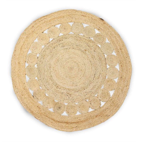 Alfombra Redonda grande Suave de Yute con círculos en el interior - 120cm