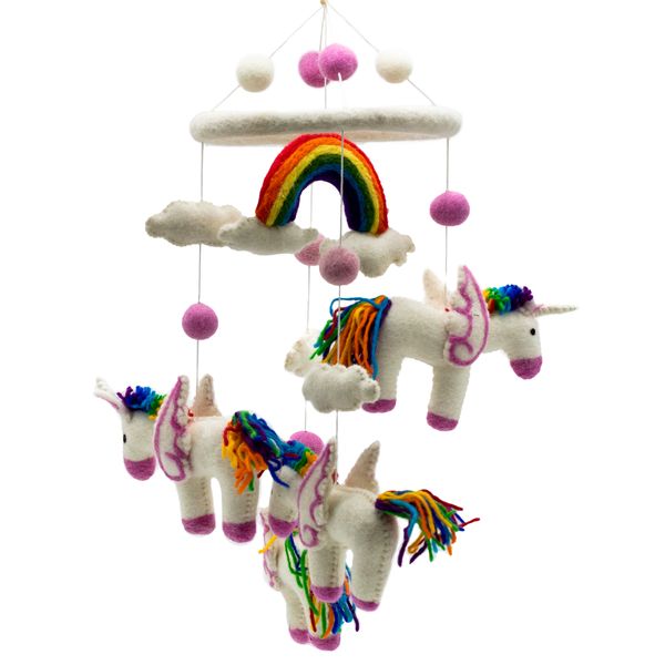 Móvil de Fieltro hecho a mano - Unicornios Arcoíris